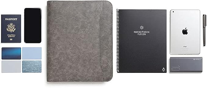 Forevermore Portfolios Portfolio Organizer - 1.5" 3 Ring Binder with Notepad - Zippered Storage Pouch for Papers, Travel Documents, Presentation Folder with Pockets for Card, Passport, Tickets - Gray