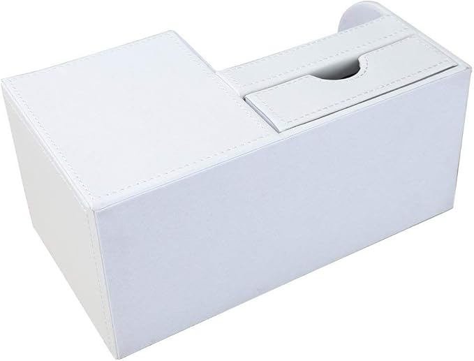 KINGFOM Desk Organizer Office Supplies Caddy Pu Leather Multi-function Storage Box Pen/Pencil,Cell phone, Business Name Cards Remote Control Holder with Small Drawer White