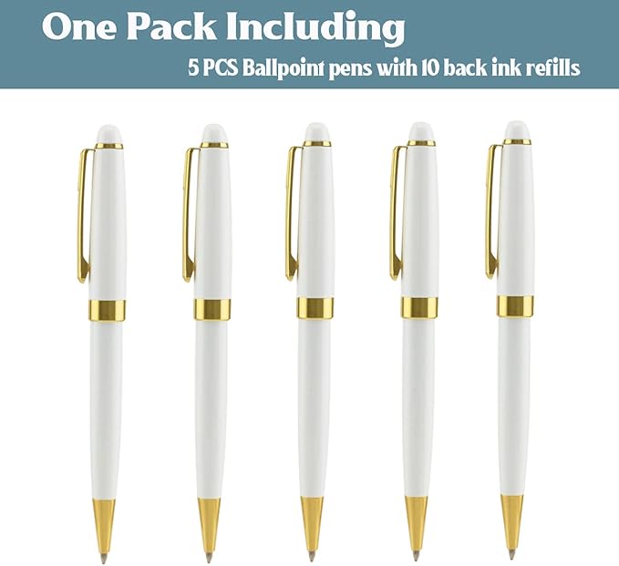 Ancolo Personalized Office Ballpoint Pens - Executive Writing Pen with 10 Black Ink Refill Engraved with Your Message Name Gift Set for Man/Women/Writers/Collection/ 5 PCS/Pack