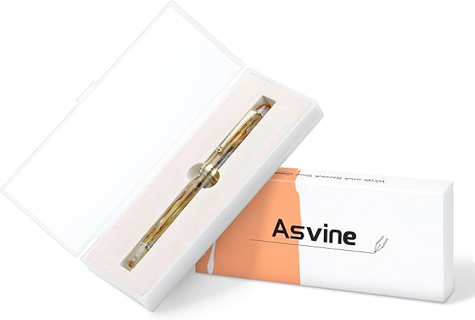 Asvine V126 Vacuum Filling Fountain Pen Extra Fine Nib, Brown Swirl Acrylic, Large-Capacity with Gift Case