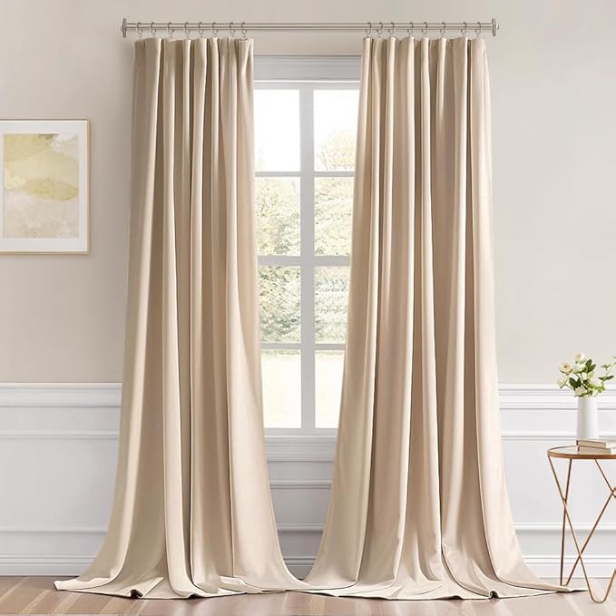 MIULEE Back Tab Beige Curtains 102 Inch Long 2 Panels Set