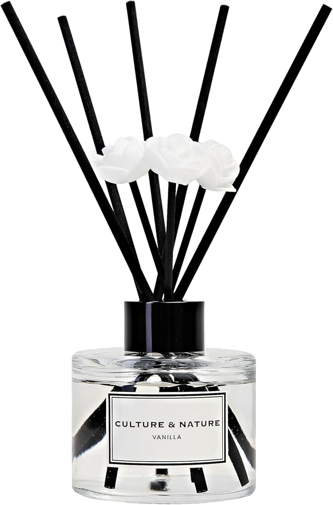 CULTURE & NATURE Reed Diffuser Set 4oz (120ml) Vanilla Scented Diffuser with Sticks Home Fragrance Reed Diffuser for Bathroom Shelf Decor