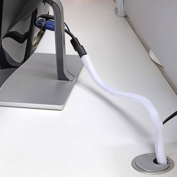 1/2 inch x 50ft Split Sleeve Wire Loom Tubing - Durable Cord Protector for USB, Power Cords, Audio/Video Cables | Chew-Proof Cable Sleeve to Protect Pets & Wires | Easy Installation, White