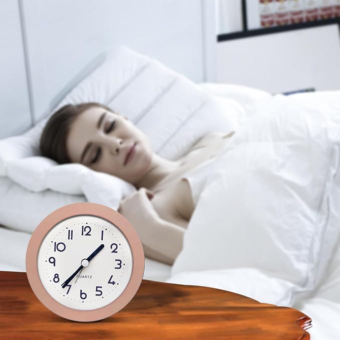 Alarm Clock with Backlight, 4 Inches Cute Analog Round Digital Quartz Clock, Non Ticking, Battery Operated ,Frosted Texture, Simply Design for Living Room, Bedroom ,Bedside, Desk Decorative(Pink)