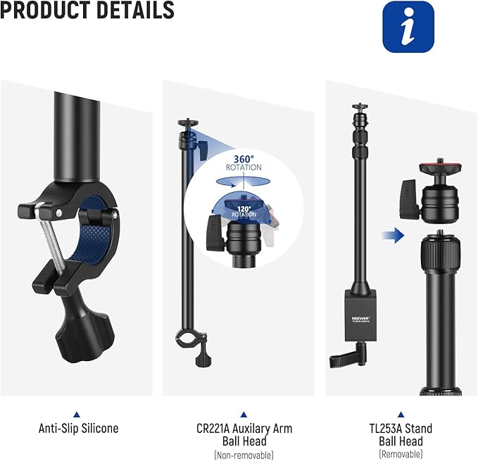 NEEWER Camera Desk Mount with Overhead C Amera Mounting Arm and 1/4" Ball Head, 17" - 41" Adjustable Tabletop Light Stand with C Clamp for DSLR Camera, Ring Light, Webcam, Photo Video Shooting