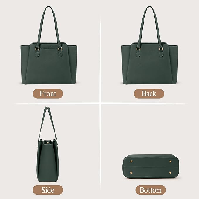 RAINSMORE Laptop Bag for Women 15.6 Inch Work Tote Bags Waterproof Computer Bags Leather Professional Laptop Purse Womens Laptop Briefcase Large Handbag for Office Teacher Travel, Green