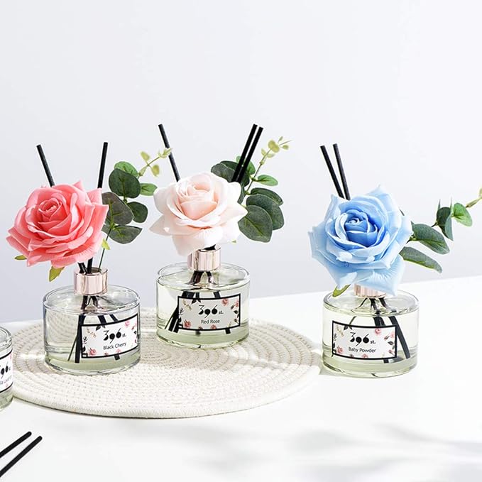 396 st. Rose Flower Reed Diffuser, Red Rose, 200ml(6.7oz) / Reed Diffuser Sets, Home Fragrance, Scented Oils, Home & Bathroom Décor