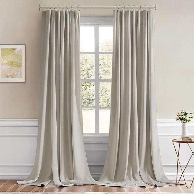 MIULEE Natural Back Tab Blackout Curtains 120 Inch Long 2 Panels Set