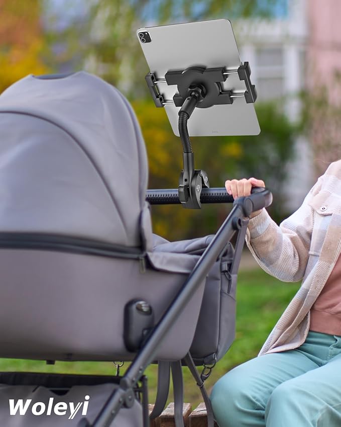 Gooseneck Bike Tablet Mount, Bike Holder - Adjustable Arm Tablet Holder for Motorcycle, Bicycle Scooter Handlebar Clamp, Compatible with iPad Pro Air Mini, Galaxy Tabs, Z Fold, iPhone, 4.7-13" Devices