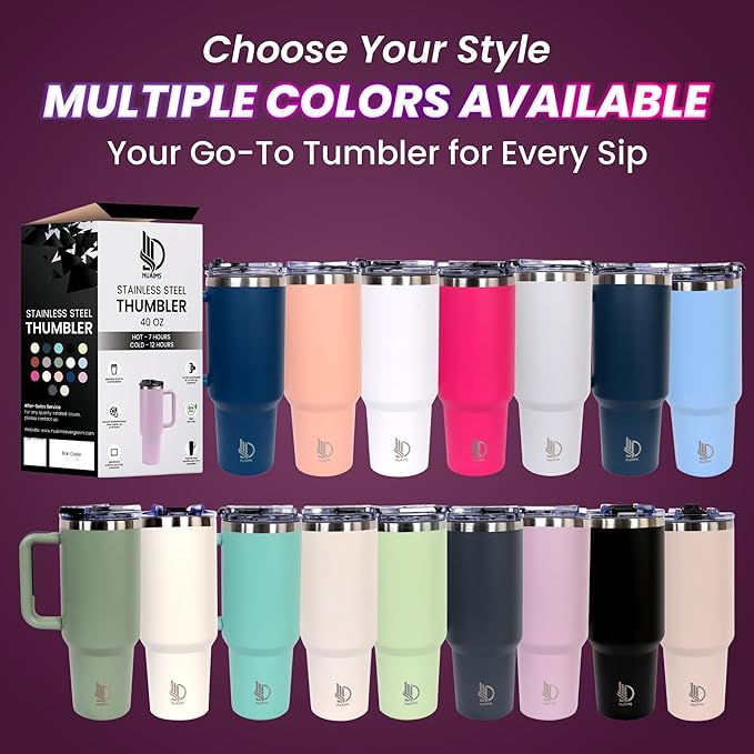 40oz Insulated Tumbler with Handle, Leakproof Straw Lid & Carry Handle - Double Wall Vacuum Insulation Keeps Ice 24 Hours, BPA Free Stainless Steel Water Bottle (Grayish)