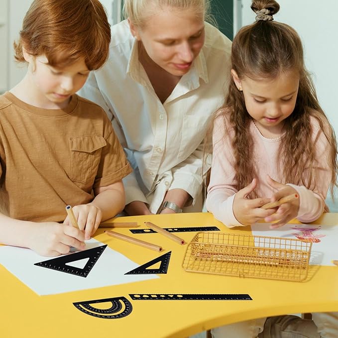 Zotemo 5 Pcs Metal Geometry Set, Math Drafting Ruler Kit- Aluminum Triangle Rulers, Protractor, 8 Inch and 6 Inch Drawing Ruler, Measuring Tool for School and Office (Metric and Imperial, Black)