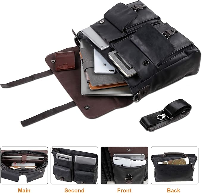 Leather Messenger Bag for Men, 15.6 Inch Vintage Laptop Bag Briefcase Satchel