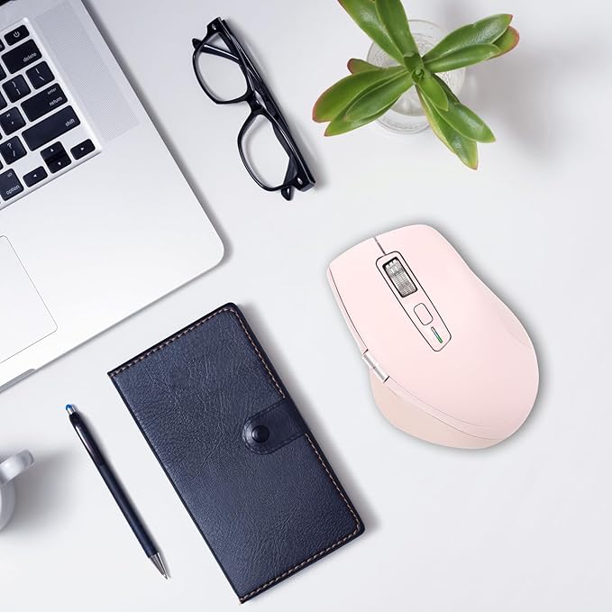 INFINMIND Wireless Bluetooth Side Scroll Mouse with Multi-Device, Ergonomic Computer Mice with Smart Flying Scroll, Quiet Click for Computer, Laptop, iPad, Tablet, MacBook (Pink)