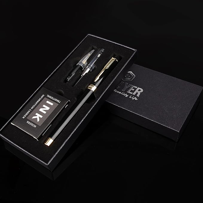 BOCIYER Fountain Pen with Fine Nib & Black Ink, Refillable & Elegant Bent Nib Design, Calligraphy Pens for Writing, Best Fountain Pen for Smooth & Fancy Writing (Red)