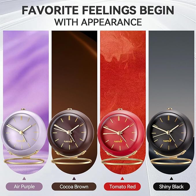 FLOITTUY Silent Table Analog Alarm Clock No Ticking, Lighted on Demand and Battery Operated, Beep Sounds, Small Desk Clock(Air Purple)