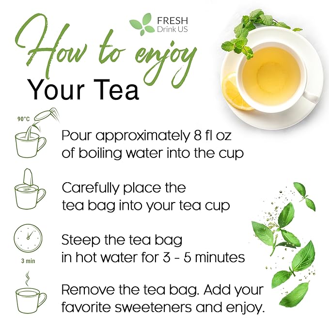 FreshDrinkUS, Lemon Balm Tea Bags | 75 Count |100% Pure Melissa officinalis – Naturally Calming Herbal Tea | Caffeine-Free, Premium Quality, Refreshing Flavor, Sustainably Sourced