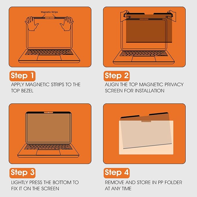 BSPROTE Magnetic Laptop Privacy Screen 14 Inch (Diagonal) 16:9 Display- Removable Anti-Glare Blue Light Filter, Computer Privacy Screen Shield Compatible with 14'' Hp Acer Asus Lenovo Dell Monitor
