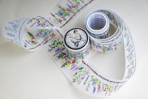 Medicinal Herbs Transparent Tape 5 x 5 cm – Clear Decorative Washi Adhesive Roll with Botanical Plant Design for Scrapbooking, Journaling, Planners, DIY Crafts, Card Making, Stationery Supplies