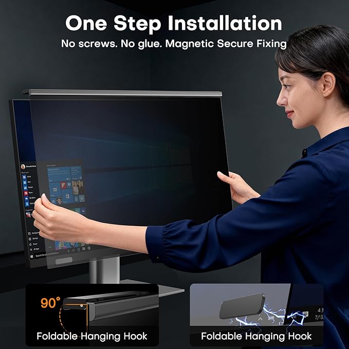 OMOTON Computer Privacy Screen for 24 Inch 16:9 Aspect Ratio Computer Monitor, Magnetic Privacy Eye Protection Anti Glare Blue Light Shield Filter, Hanging Removable Anti-Scratch Protector Film