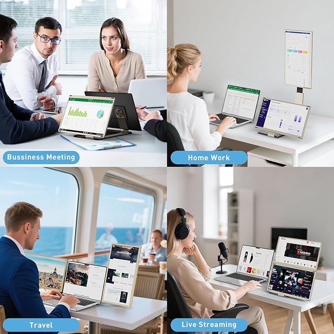 KEFEYA Laptop Screen Extender 15.6", FHD 1080P Portable Triple Monitor for Laptops 13-17.3", 120% sRGB 235° Rotation Detachable Laptop Monitor Extender for Windows/Mac/Dex/Chrome/Surface, Plug n Play
