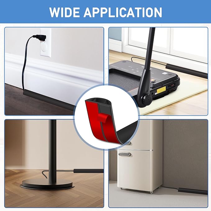 Floor Cord Cover Self Adhesive Cord Hider Floor Extension Cord Covers for Floor Power Cord Protector Cable Management Prevent Cable Trips Cable Cavity 0.51" W x 0.31" H (Black, 20Ft)