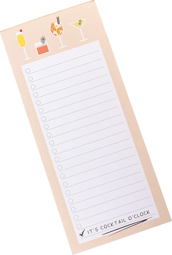 Graphique Cocktail o’clock Magnetic Notepad, 100 Tear-Away Sheets for Grocery, Shopping & To-Do Lists, Writing Pad for Fridge, Kitchen, Office