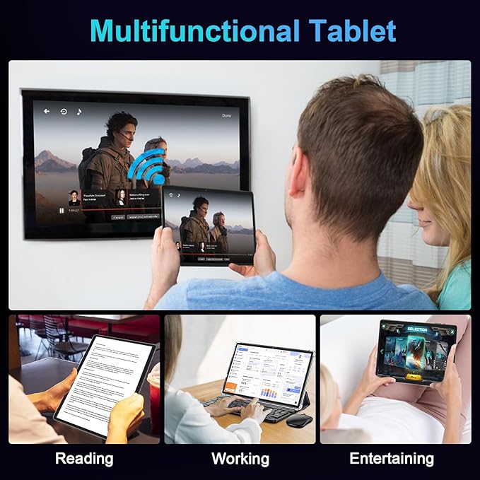 JJGJ 2026 Android 15 Tablet with Keyboard, 26GB+256GB, 2TB Expand, 10 Inch Tablet with Octa-Core, 8000mAh, 5G WiFi, BT5.0, Widevine L1, Gemini AI, 2-in-1 Tablets with Case, Mouse, Stylus(Black Case)