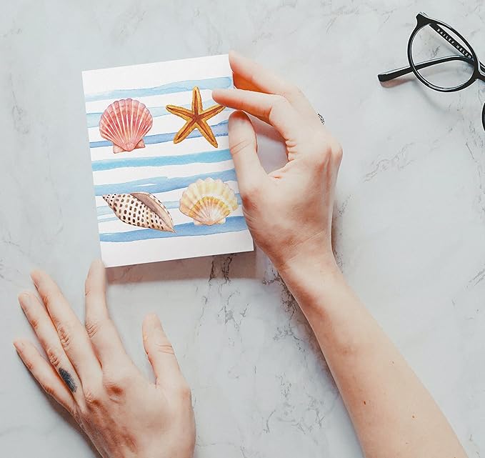 Twigs Paper - Assorted Ocean-Themed Greeting Cards - Stationery Cards with Envelopes - Thank You Card - Blank Note Cards - Greeting Cards for All Occasions - Made in USA (5.5 x 4.25, Set of 12)