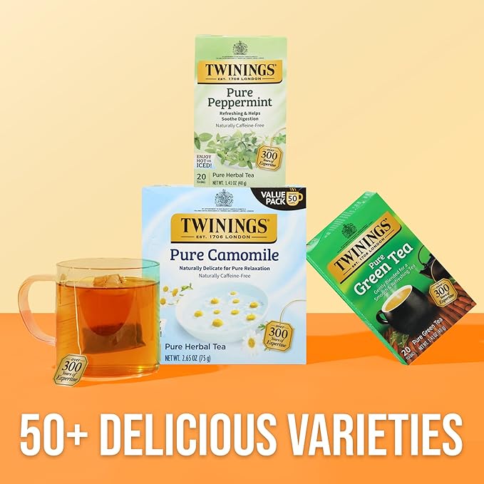Twinings Pure Peppermint Herbal Tea Individually Wrapped Bags, 20 Count (Pack of 1), Fresh Minty Flavour, Naturally Caffeine-Free, Enjoy Hot or Iced, 20 Teabags