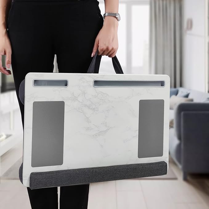 Extra Large Lap Laptop Desk- Home Office Portable LapDesk with Mouse Pad & Wrist Rest for Notebook/MacBook/Tablet, Sofa Bed Working, Writing, Drawing (White Marble, Fit Up to 17-inch Laptops)