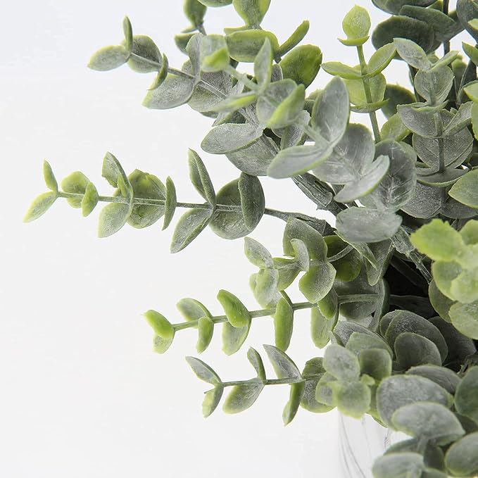 Hollyone Mini Artificial Potted Plants Fake Plants in Marble Pots, 1Pcs Plastic Eucalyptus Greenery Faux Plants for Home Office Desk Room Centerpiece Shelf Décor