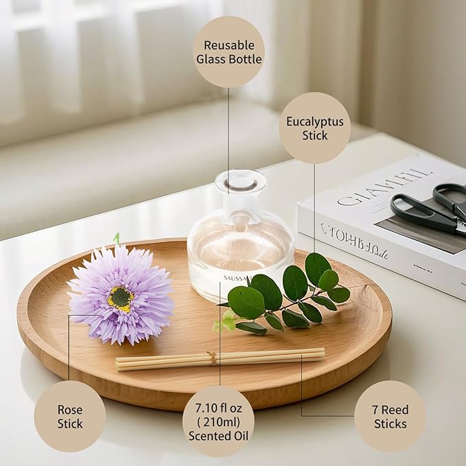 Reed Diffusers Set Lavender Scent with Transparent Bottle, 7.10 oz Diffusers for Home with 7 Diffuser Sticks, Reed Diffuser for 120 Days, Long Lasting Scent for Bedroom, Spa and Sleep Support