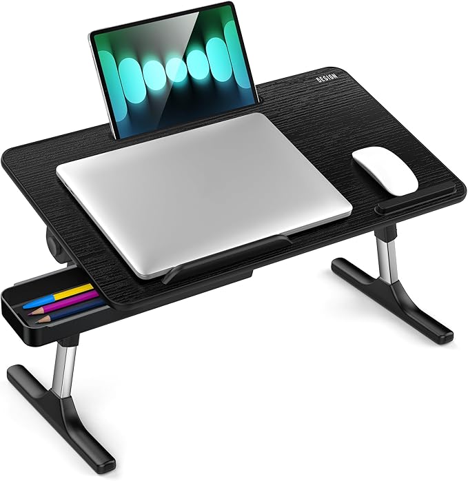Besign LT05 Adjustable Laptop Table, Lap Desk, Portable Standing Bed Desk, Foldable Sofa Breakfast Tray, Notebook Computer Stand for Reading and Writing, Medium Size, Black