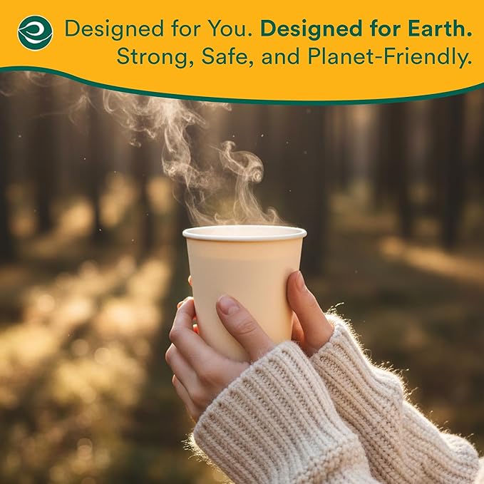 ECO SOUL 200 Pack 12 oz Disposable Coffee Cups Eco-Friendly, Biodegradable, Compostable, Leak-free & Sturdy To Go Hot Drink Travel Bagasse Cup for Tea, Chocolate, Party, Picnic & Cafe, Office & Home