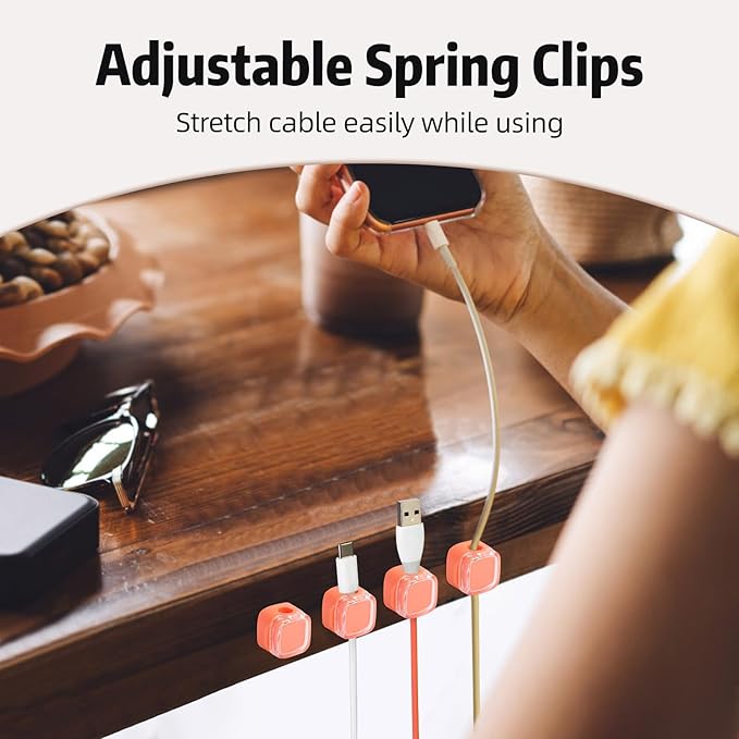 Magnetic Cable Clips Cord Organizer Holder, 6 Pack Adhesive Wire Holder Keeper Organizer USB Charging Cable Storage Holder for Home Office Phone Car Wall Desktop Nightstand Kitchen (Orange)