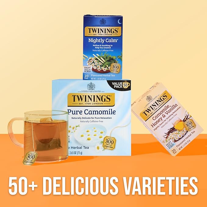 Twinings Nightly Calm Herbal Tea Individually Wrapped Bags, 20 Count (Pack of 6), Spearmint & Lemongrass, Naturally Caffeine-Free, Enjoy Hot or Iced, 120 Teabags
