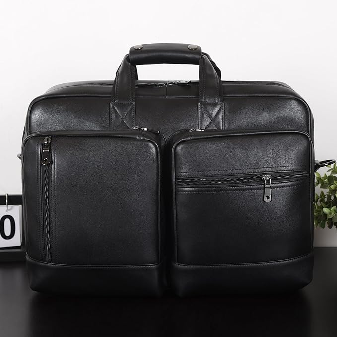 Leather Briefcase for Men Expandable Large 17 Inch Laptop Crossbody Shoulder Bag Business Travel Duffel Attache Case