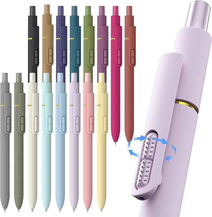 Hiacry 16 Pcs Gel Ink Pens, 0.7mm Fine Point for Smooth Writing Journaling Pens, Black Quick-Dry Long Lasting Fidge Pens, Cute School Office Supplies Gifts for Women (16Pcs Morandi+Vintage-Black Ink)