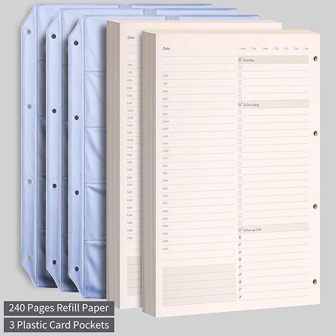 EMSHOI Undated Daily Planner 9.2" X 12", A4 To Do List Notepad, 240 Pages Ring Binder Planner Hardcover Leather Notebook for Work Business Meeting, with Yearly Schedule, Habit Tracker, Blue
