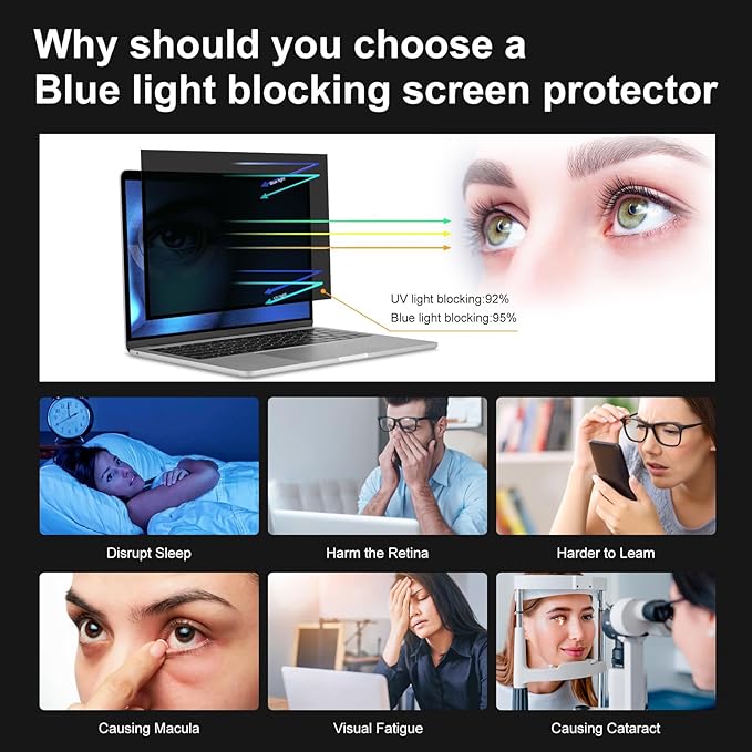 Hoktods 13.3 Inch 16:9 Laptop Privacy Screen Filter, Computer Monitor Privacy Shield, Anti Scratch Anti Spy Anti Glare Blue Light Screen Protector