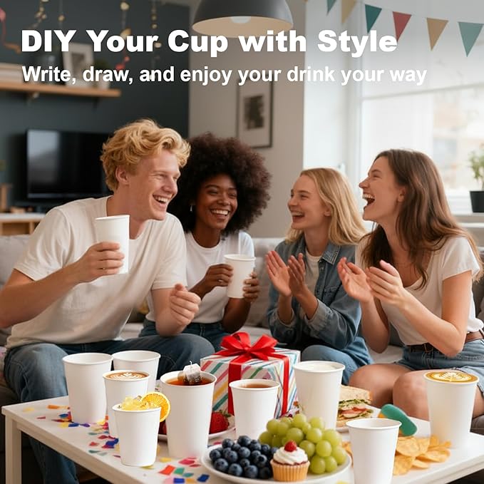Coolcap 12 oz 500 Pack Disposable Coffee Cups, Bulk White Disposable Paper Cups, Coffee Cups for Hot Tea, Chocolate and Cold Drinks