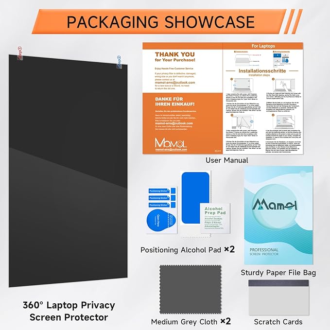 360° Laptop Privacy Screen 14 Inch 16:10, 4 Way Computer Monitor Privacy Shield, Anti Glare Blue Light Filter Compatible with Lenovo Hp Dell Acer Asus Thinkpad Envy Xps