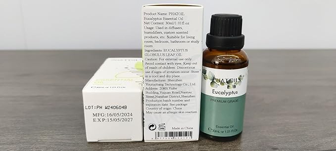 PHATOIL Eucalyptus Essential Oil 30ML, Pure Eucalyptus Essential Oils for Diffuser, Humidifier, Aromatherapy, Perfect for DIY Soap, Candle, Bath Bombs Making