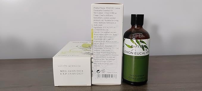 Lemon Eucalyptus 3.38fl.oz Essential Oil, PHATOIL Aromatherapy Essential Oils for Diffuser, Humidifier, Perfect for DIY Soap, Candle, Bath Bombs Making(100ml)