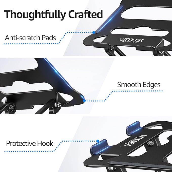 Urmust Laptop Notebook Stand Holder Adjustable Laptop Stand Portable Computer Riser Compatible with MacBook Air Pro HP Dell XPS Lenovo All Laptops 10-15.6"(Black)