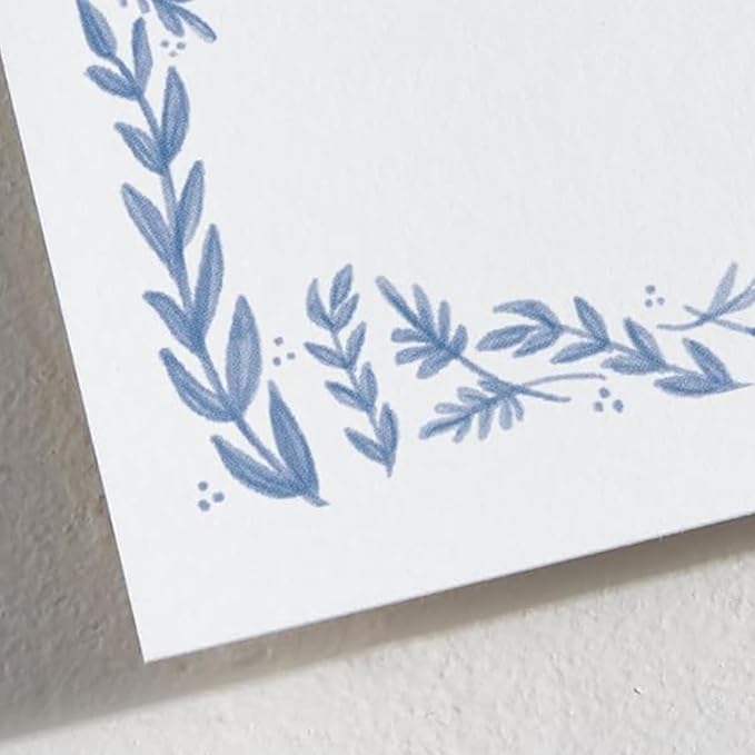 Minted Framed In Floral Stationery Cards, 10 Count, Blank Cards and Envelopes For Thank You Notes, Invitations & Handwritten Messages, Note Cards & Stationery Set, Gifts for Women, Blue Color Theme