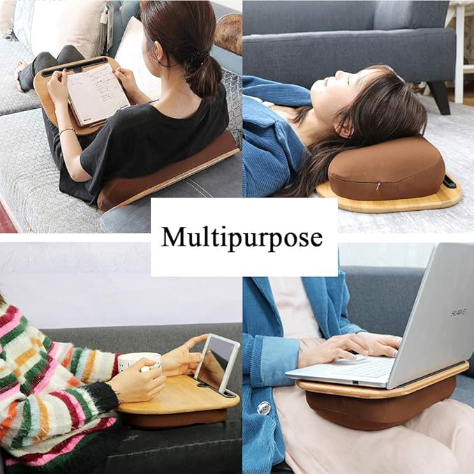 SUMISKY Lap Desk for 14" Laptops-Bamboo Laptop Desk with Cushion & Phone Holder, Portable Laptop Stand with Tray, 15x11 Inches