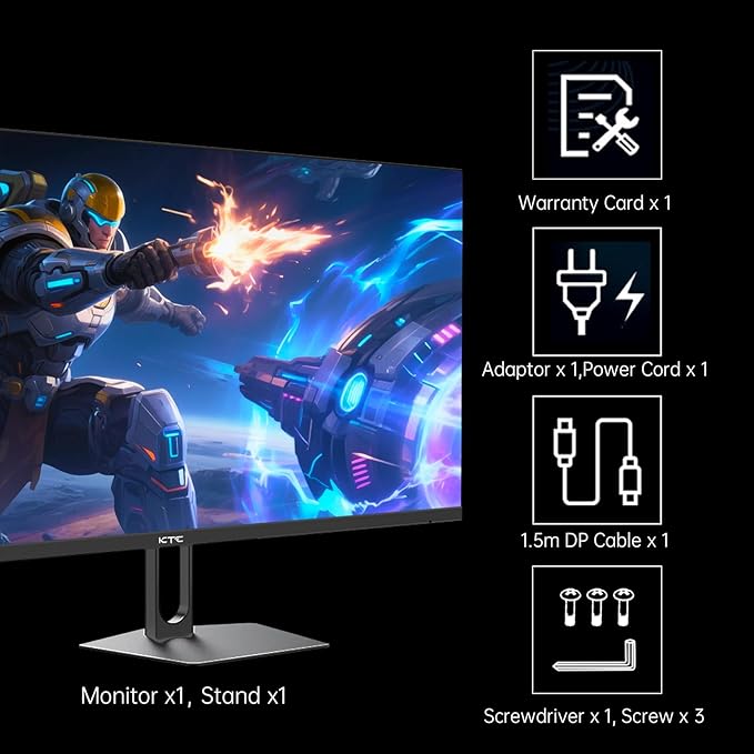 KTC 27 Inch QHD Gaming Monitor, 2K 200Hz Up to 210Hz 1ms Fast IPS Computer Monitor, HDR400, 1440P with Adaptive Sync, Built-in Speakers, HDMI Displayport, Tilt Adjustment, VESA Compatible, H27T22C-3