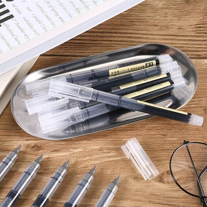 Frienda 12 Pieces Rolling Ball Pens 0.5 mm Japanese Quick Drying Fine Point Pens Liquid Ink Smooth Writing for Office Student Back to School Supplies(Black)