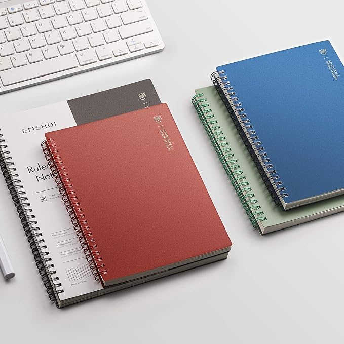 EMSHOI Lined Journal Spiral Notebook 7.48" x 10.15" - 3 Pack 480 Pages 100gsm Thick Paper, B5 Large Notebooks College Ruled, Plastic Hardcover Journals for Writing Women Men Work School Supplies